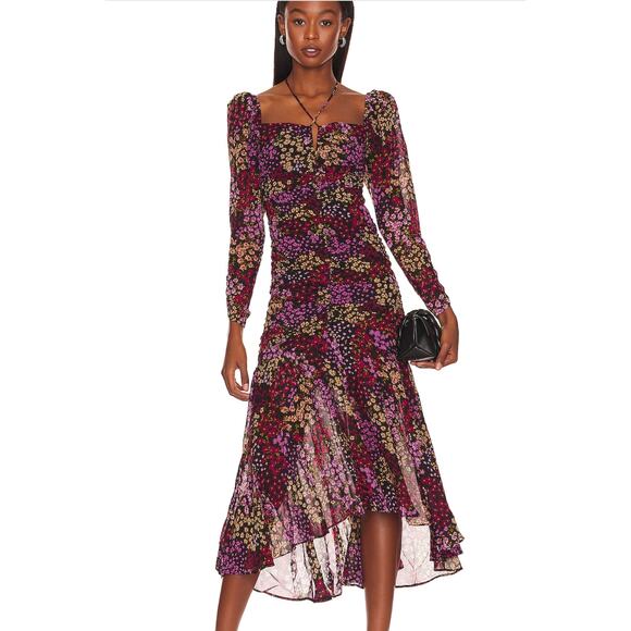 ASTR the Label Athena Midi Dress in Red Floral Chiffon Print Size Small - Picture 1 of 9